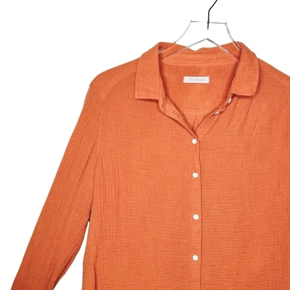 Outerknown Orange Gauzy Women’s Muslin Soft Button Down Shirt Sz S - Picture 3 of 10